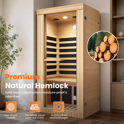 1020W Canadian Hemlock Single Mini Far Infrared Sauna Room