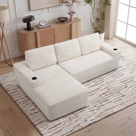 104 Inch Cloud Sectional Couch, Modern Modular Sectional Sofa with Deep Seat, Corduroy Boneless Couches with L-Shape Chaise – Model W5515S00022