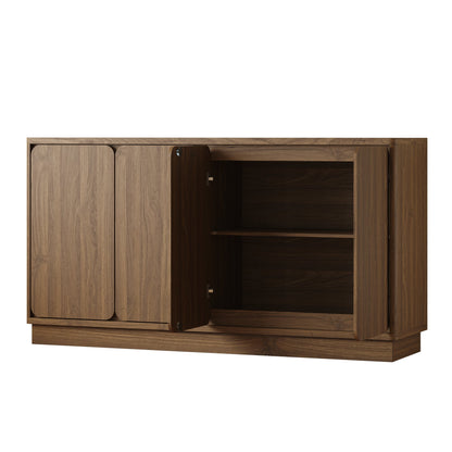 59.1 Inch Walnut 4-Door Sideboard Buffet Cabinet, Particle Board Storage Credenza with Adjustable Shelves, Wide Console Storage Cupboard for Dining Room, Kitchen, Living Room & Entryway