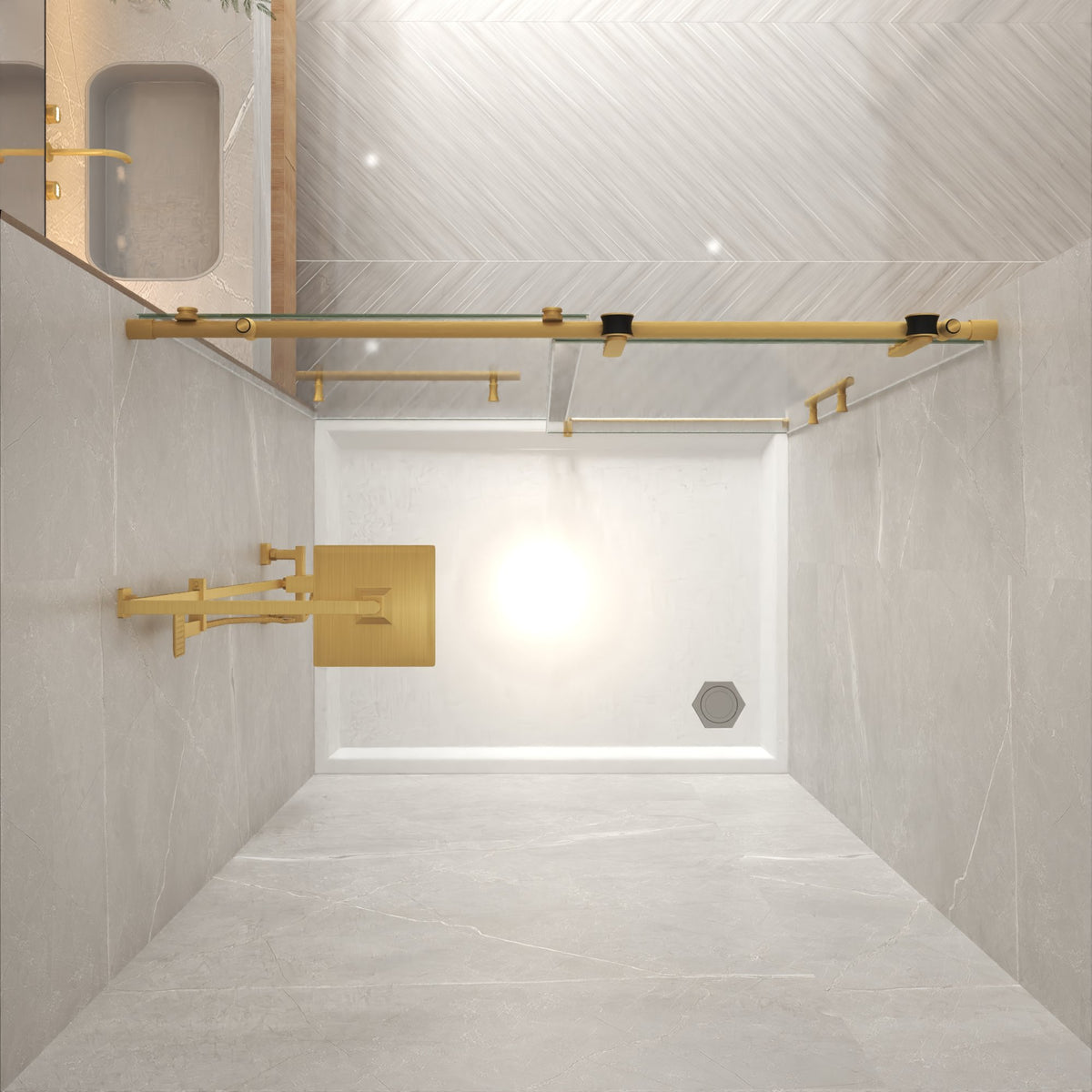 44-48" x 76" H Frameless Sliding Shower Door, 5/16" Clear Tempered Glass, Stainless Steel Frame, Brushed Gold