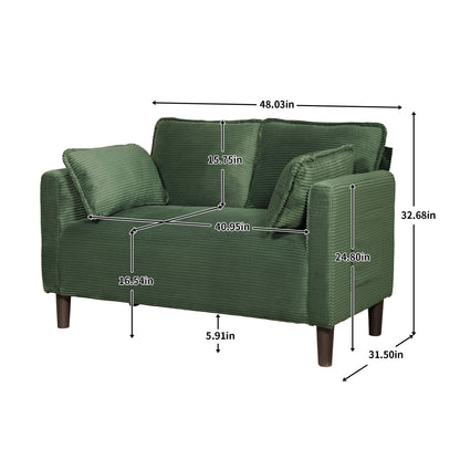 48" Soft Corduroy Loveseat Couch W/Soft Cushions,Side Storage Pocket,Sturdy Composite Board & Solid Wood Frame, High Rebound Sponge,Easy Assembly,Ideal for Living Room,Apartment,Dorm,Office.