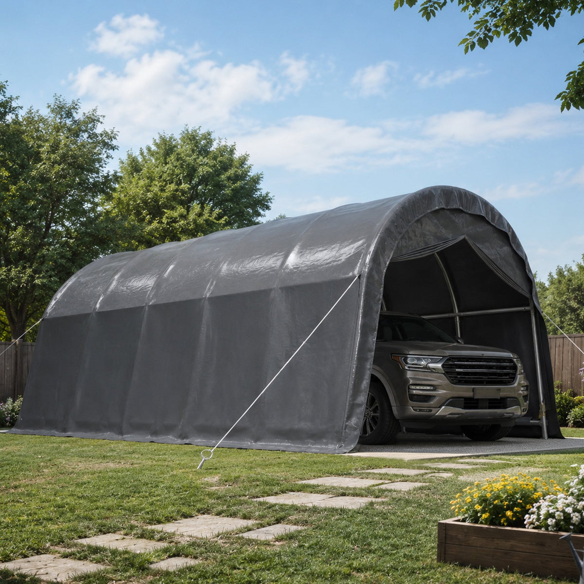 13x20 FT Arched Carport, Heavy Duty Outdoor Garage with Galvanized Steel Frame & 180G PE Tarp, Waterproof & UV Resistant – For Car, SUV, Truck, Boat, Party, Storage