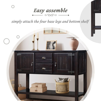 48'' Solid Wood Sideboard Console Table with 2 Drawers and Cabinets and Bottom Shelf