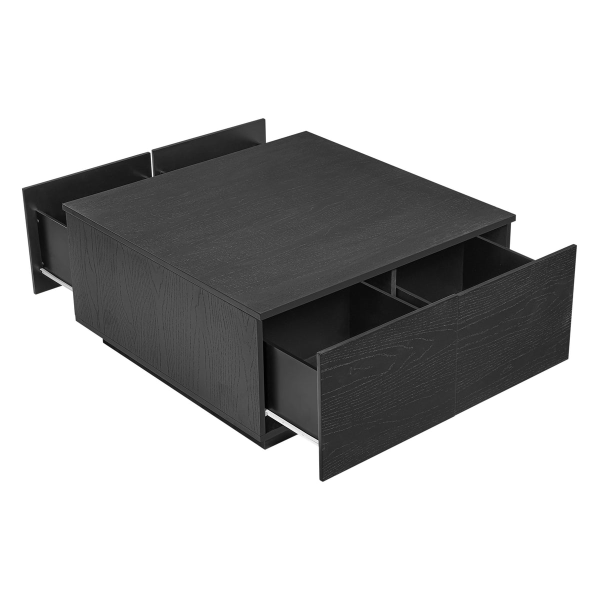 33.25" Square Coffee Table with 4 Drawers, Black