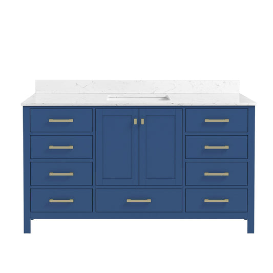 60'' Bathroom Vanity, Freestanding Vanity Top with Single basin Solid Wood Frame Bathroom Storage Cabinet Blue