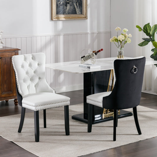 A&A Furniture, Nikki Collection Modern, High-end Tufted Solid Wood Contemporary PU and Velvet Upholstered Dining Chair with Wood Legs – Black