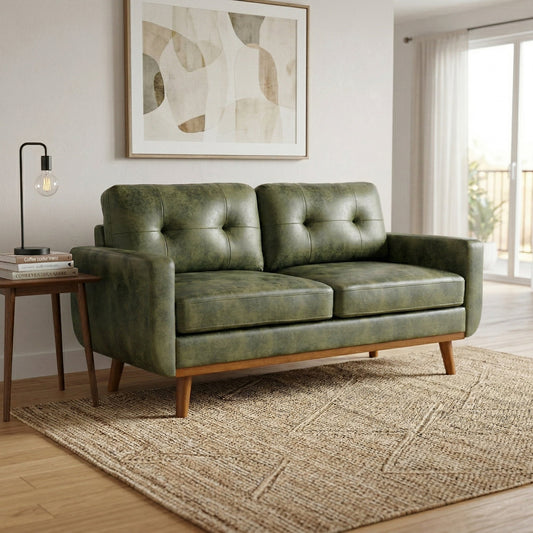 65-inch t Two-Seater Sofa in with Breathable Foil Fabric and Solid Wood Legs – Green