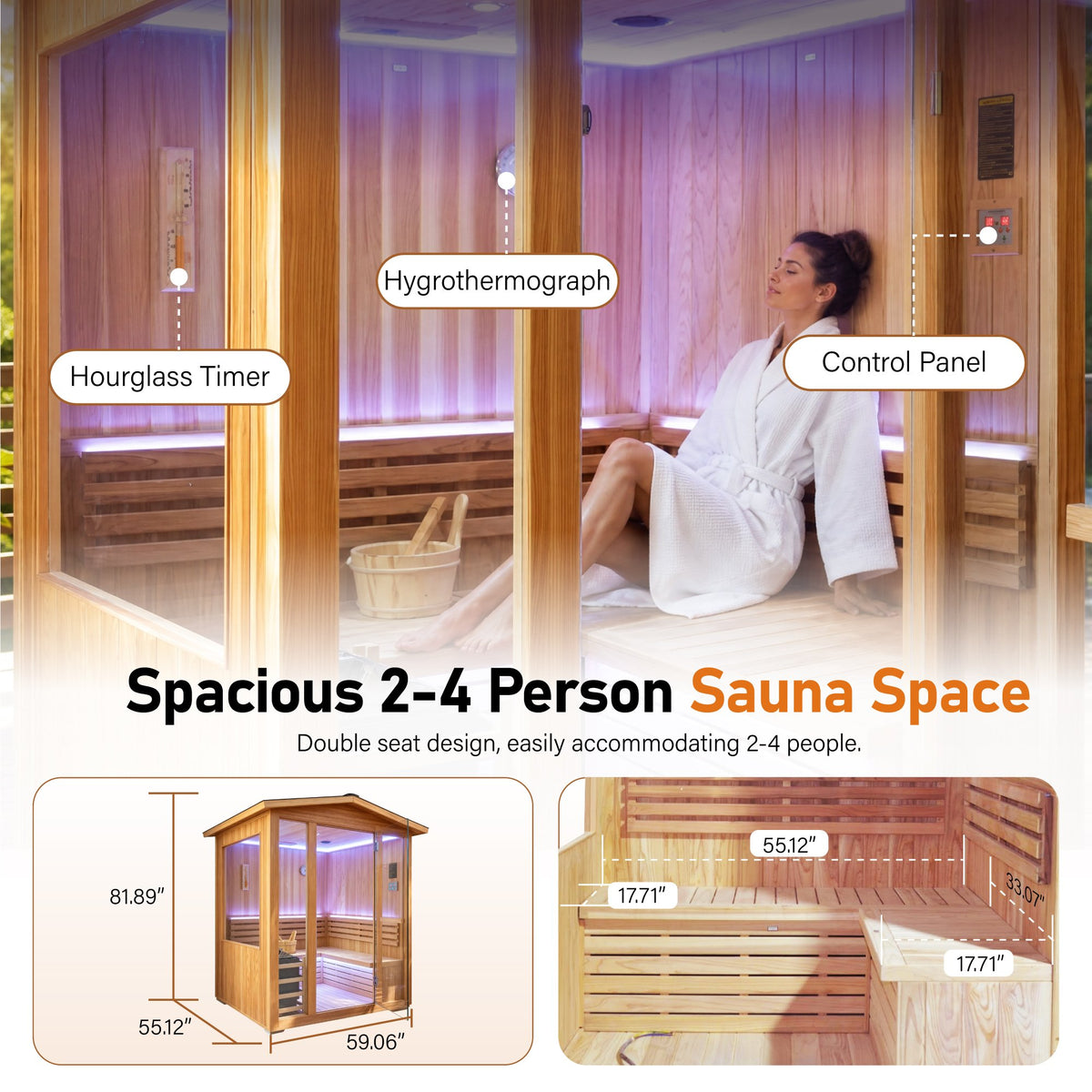 6000W 240V3-4 outdoor traditional steam sauna with fragrant cedar wood for 4 people