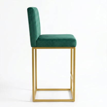 25.6 Inch Counter Height Bar Stools Set of 2 with Velvet Cushion and Back Modern Bar Chairs for Kitchen Island Counter with Metal Leg for Restaurant Dining Room Office, Green and Gold
