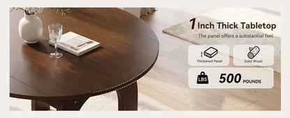 51.2" Solid Wood Extendable Dining Table, Converts Oval to Round with Walnut Finish, Sturdy Arch-Shaped Legs & Drop Leaf Design, Farmhouse Kitchen Table for Small Spaces, Easy Assembly