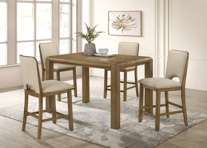 2pc Counter Height Chairs Padded Seating Soft Neutral Fabric Warm Wood Finish Dining Room Wooden Furniture Brown
