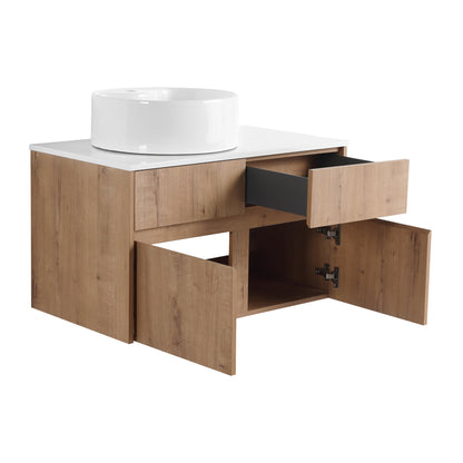 32(31-1/2") Inch Wall-Mounted Bathroom Vanity with Ceramic Art Sink and Countertop Flat Plate, 2-Soft Close Doors and 1-Drawer, KD-Packing, Plywood - BAB3098MOWH
