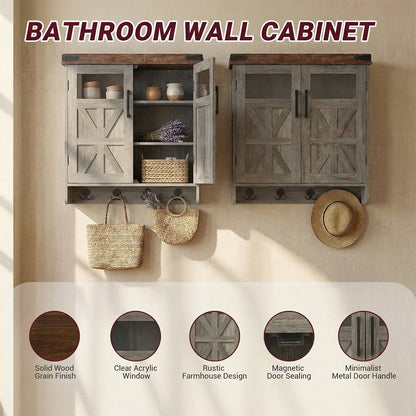 Bathroom Wall Cabinet Wall, Over Toilet Storage Cabinet, Bathroom Medicine Cabinet with Adjustable Shelves & Hook, Farmhouse Bathroom Storage for Small Bathrooms, Kitchen, Laundry