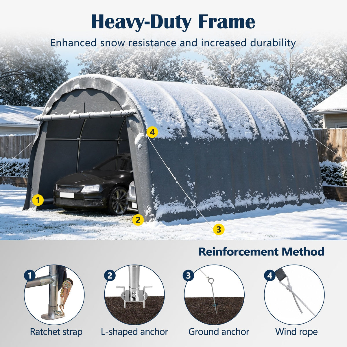 13x20 FT Arched Carport, Heavy Duty Outdoor Garage with Galvanized Steel Frame & 180G PE Tarp, Waterproof & UV Resistant – For Car, SUV, Truck, Boat, Party, Storage