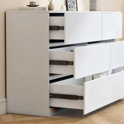 6 Drawer White Dresser, Modern Dresser for Bedroom with Spacious Countertop, Wood Storage Cabinet with Concealed Handles & 6 Deep Drawers for Bedroom, Living Room, Entryway, 15.7" D x 47.2" W x 30.9"