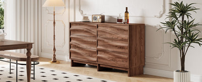 59.1" Buffet Sideboard with 6 Drawers, Walnut Finish with Wave Grain Texture, Farmhouse Storage Cabinet for Dining Room Living Room Hallway, Large Space Accent Furniture, Easy Assembly