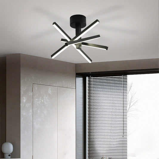 12 Inch Modern LED Ceiling Light, Geometric Starburst Design with Black Finish, and Hallways