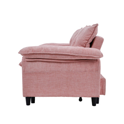73 inch Pink Velvet Pull Out Sofa Bed Convertible Sleeper Couch with Pullout Mattress