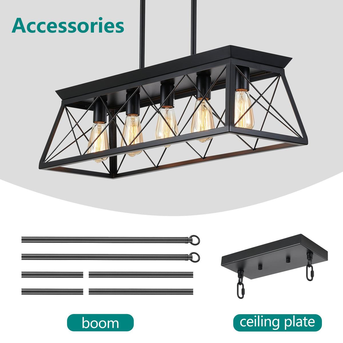 5-Light Farmhouse Chandeliers for Dining Room, Rustic Kitchen Island Lighting Pendant Light for Kitchen Dining Room Black(No Bulbs)