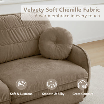 105'Chenille Cloud 3-Seater Sofa,Exquisite round pillows and quilted back cushions,Recessed Base Frame Legs,Ergonomic Design Bottom,Easy Assembly,Deep Seat Sofa Couch For Living Room,Light coffee
