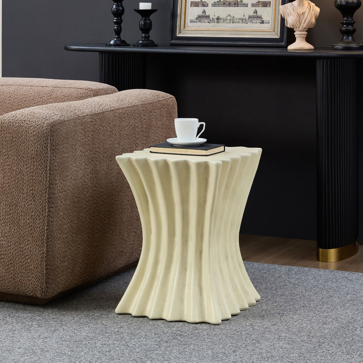 15.16 inch Side Table Vintage Sturdy Fiberglass Table For Living Room Apartment No Need Assembly Beige