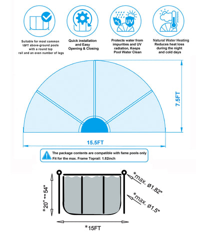 15 FT Round Multifunctional All Weather Cover Pool Dome Enclosure for Outdoor Pools, Compatible Clean & Warm Water, Suitable for 15 foot Round Frame Pools