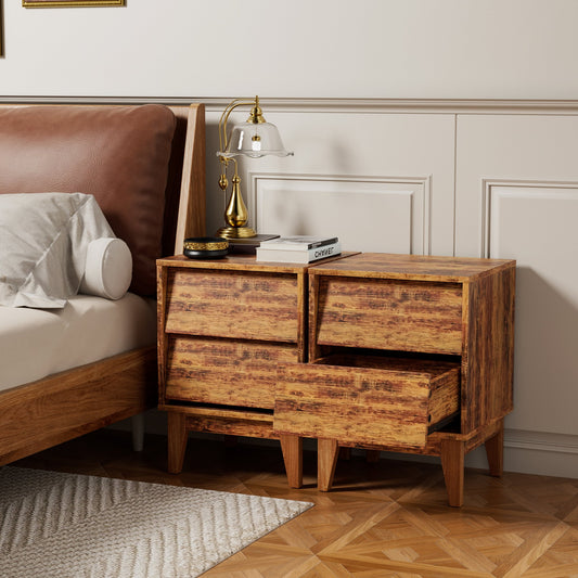 2 Set Nightstands Features Vintage-style and Bevel Design, Made of MDF, Mid Century Modern Nightstand, Night Stand – Brown