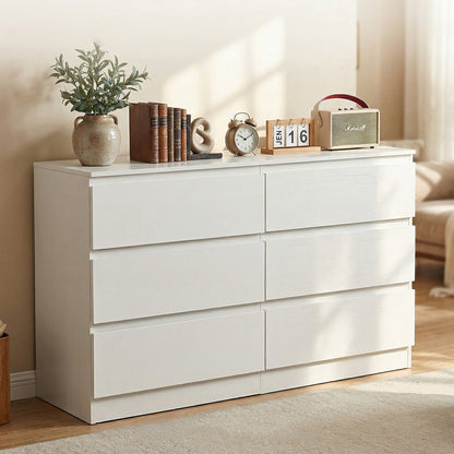 6 Drawer White Dresser, Modern Dresser for Bedroom with Spacious Countertop, Wood Storage Cabinet with Concealed Handles & 6 Deep Drawers for Bedroom, Living Room, Entryway, 15.7" D x 47.2" W x 30.9"
