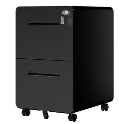 2 Drawer Metal Mobile File Cabinet with Lock, All-Steel Metal Storage Cabinet on 360° Wheels, Fully Assembled, Holds A4/Letter/Legal Files, Black Steel Office Storage Cabinet for Home Office