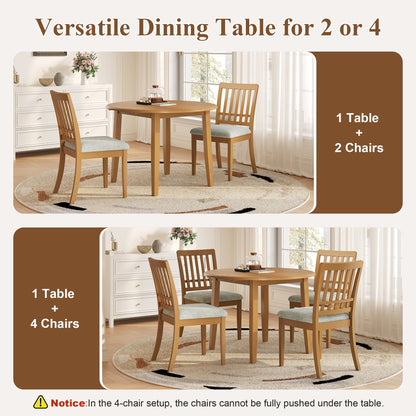3-Piece Round Dining Table Set for 2 People, 1 Folding Wood Dining Table + 2 Upholstered Chairs – Model N752S000618A