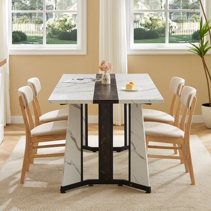 70.9"Rectangular Large Dining Table, Marble Grain Waterproof Large Desk for 8 People, Deluxe Family Dining Table with Adjustable Legs for Kitchen,Living Room,Office, White,70.9''W x 35.4''D x 30.3''H