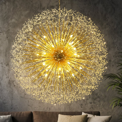 63-Inch Extra Large Dandelion Crystal Chandelier Gold Modern Light Fixture - Grand Firework Sputnik Chandelier for High Ceiling Living Room Foyer - Luxury Hanging Pendant 30 G9 LED Bulbs Included
