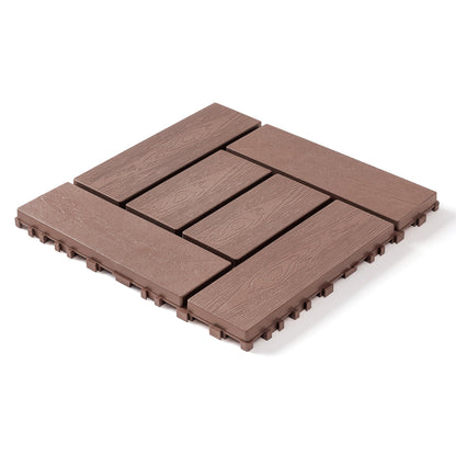 12-inch ZZ style interlocking deck tiles, DIY modular interlocking decking floor tiles, indoor and outdoor floor tiles, courtyard floor tiles that easy to install quickly ,44 pieces, Brown