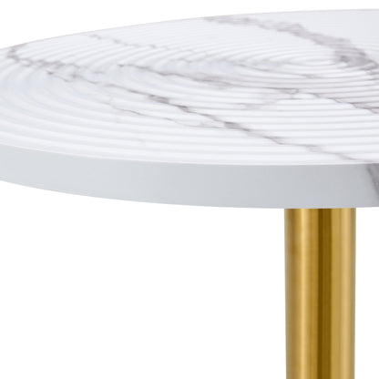 31.5 Inch Elegant White Marble Pattern Round Dining Table - Suction Molding Annular Texture