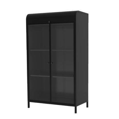 47.6" Tall Metal Storage Cabinet with Glass Doors & Flip-Top, 4-Tier Display Cabinet with Open Shelves, Freestanding Steel Sideboard Buffet for Kitchen, Living Room, Home Office, Dining Room, Bathroom