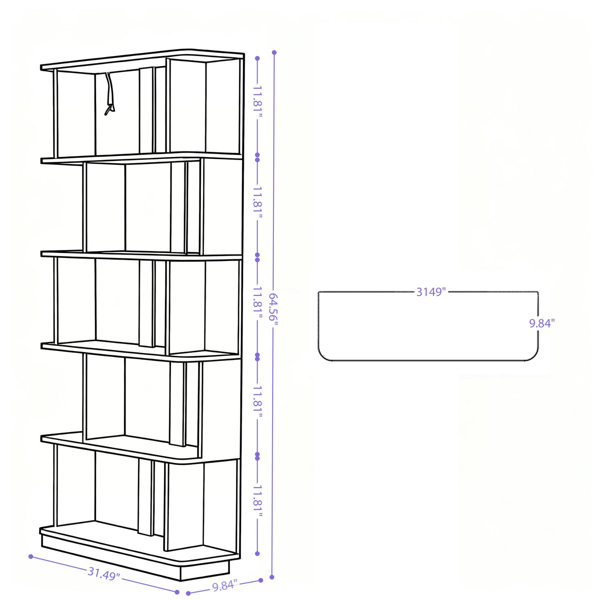 90 cm space saving corner bookshelf + 80 cm bookcase extendable free combination, set of 2 display shelf