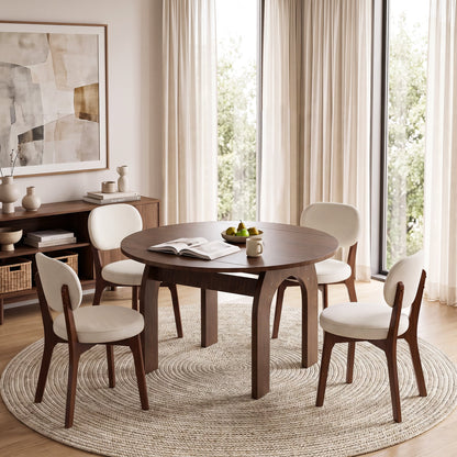 51.2" Solid Wood Extendable Dining Table, Converts Oval to Round with Walnut Finish, Sturdy Arch-Shaped Legs & Drop Leaf Design, Farmhouse Kitchen Table for Small Spaces, Easy Assembly