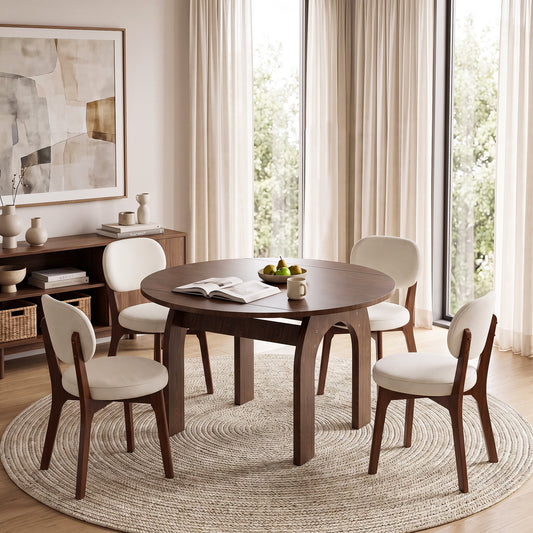 51.2" Solid Wood Extendable Dining Table, Converts Oval to Round with Walnut Finish, Sturdy Arch-Shaped Legs & Drop Leaf Design, Farmhouse Kitchen Table for Small Spaces, Easy Assembly