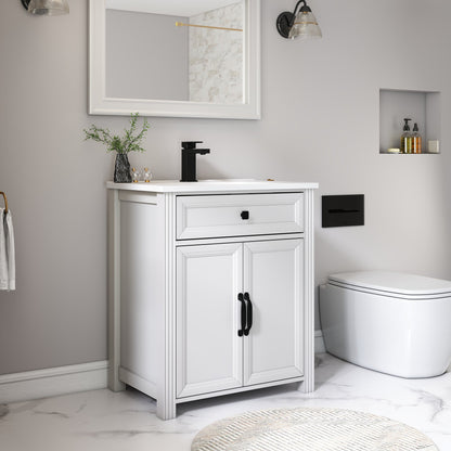 27.8" Modern Bathroom Vanity Set with Reinforced Legs & Painted Surface, Mid-Century Freestanding Bathroom Vanity Sink with Storage, High-end Restroom Vanity Cabinet with Flip-top Drawer&Metal Handles