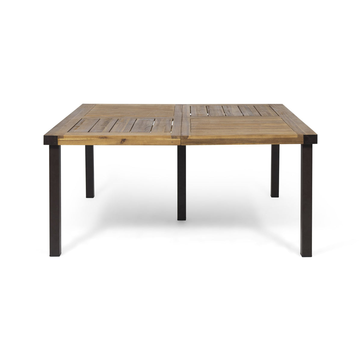 9‑Piece Acacia Wood Outdoor Dining Set, 64" Square Teak Finish Wooden Patio Table with 8 Arm Chairs, Slatted Tabletop & Chair Back, Ideal for Backyard Garden Patio