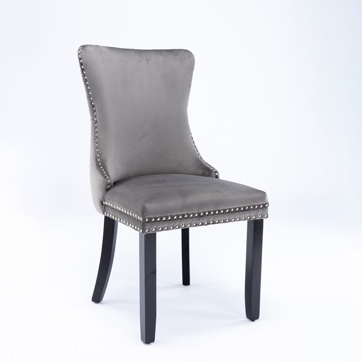 A&A Furniture, Upholstered Wing-Back Dining Chair with Backstitching Nailhead Trim and Solid Wood Legs, Set of 2, Gray, SW8809GY, KD