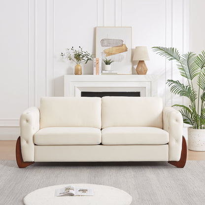 84-inch Classic Velvet Sofa With Button-tufted Detailing Features Curved Wooden Legs, Stylish Curved Armrests, Two Back Cushions, and Two Seat Cushions for the living room.