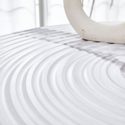 31.5 Inch Elegant White Marble Pattern Round Dining Table - Suction Molding Annular Texture
