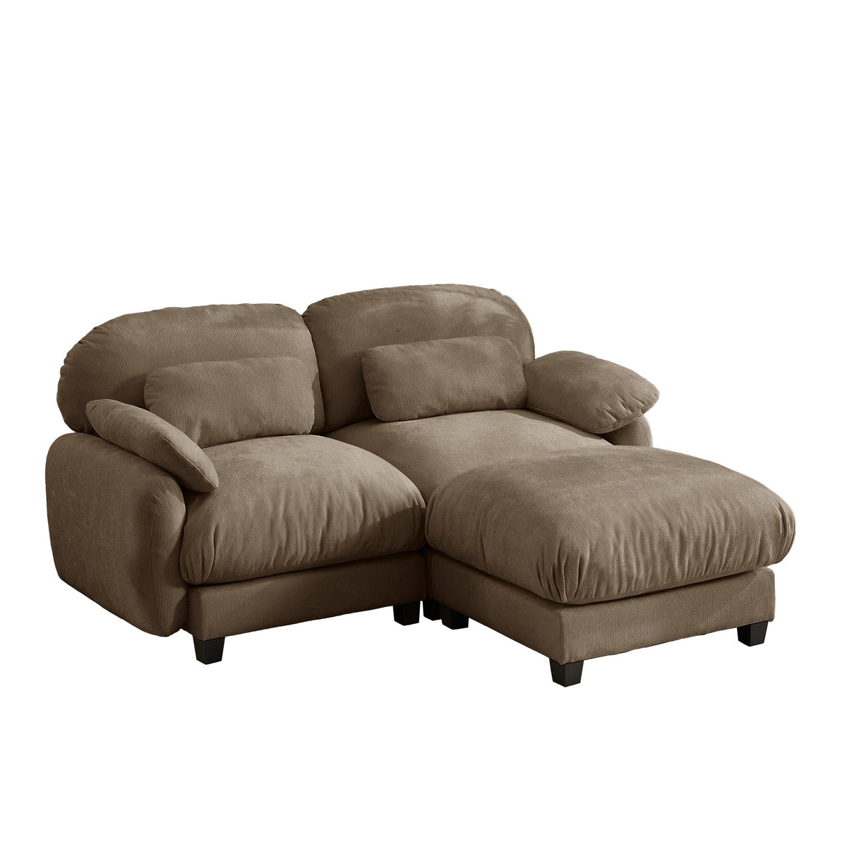 2 Seater L-Shaped Cloud Feel Sofa with Removable Ottoman, Cozy Chenille Modular Couch Set, Deep Seat Free Combination Furniture for Small Living Room, Brown