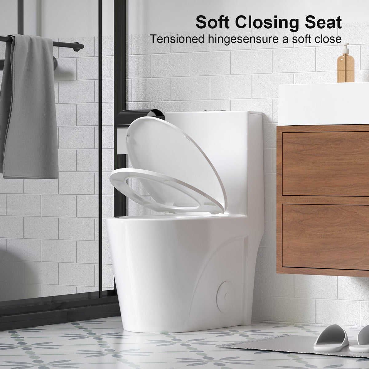 1.1/1.6 GPF Siphonic Flush One-Piece Toilet for bathrooms,Siphonic S-trap 12",Elongated Bowl with Soft Close Seat,Powerful Dual Flush MAP 1000g,Comfort Chair Seat ADA Height 17",Glossy White GW-001