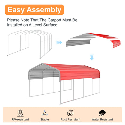 12 x 20 FT Carport, Heavy-Duty Steel Outdoor Carport with Galvanized Frame for Vehicle Shelter for Cars, Trucks, SUVs, ATVs, Equipment and Outdoor Storage