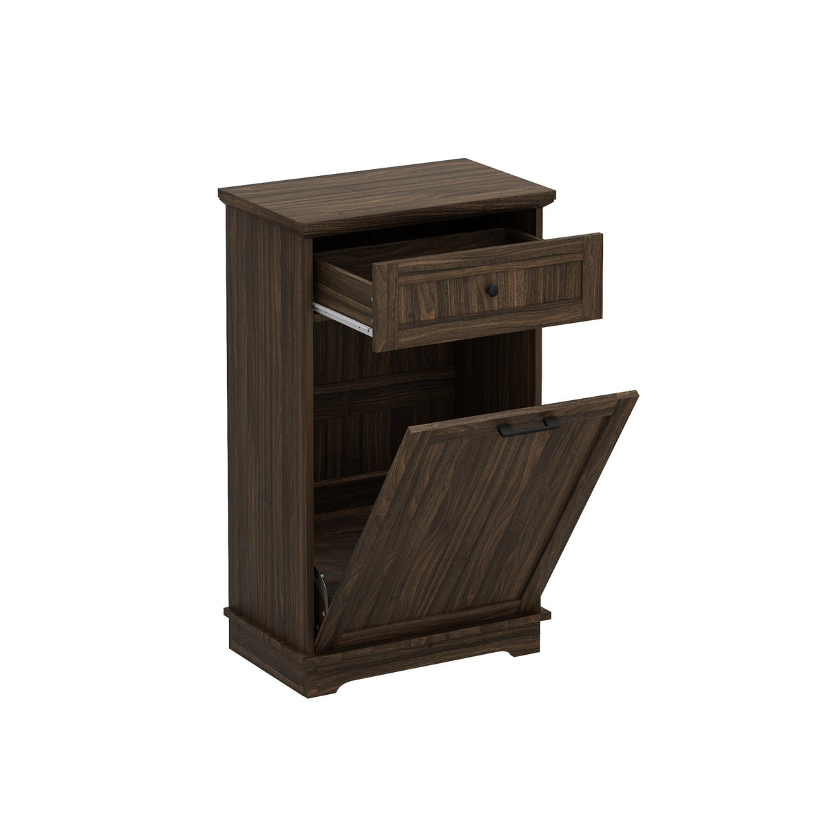 10 Gallon Tilt Out Trash Cabinet Freestanding Trash Bin Cabinet Wood Garbage Recycling Cabinet with Hideaway Drawer Pet Proof Trash Can Holder for Kitchen Living Room, Antique Brown (not include can)