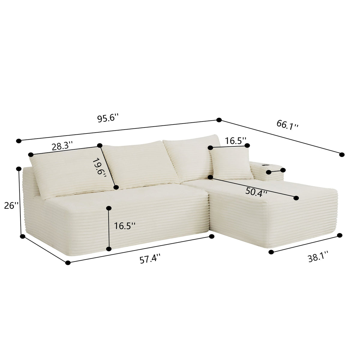 96" Cloud Sectional Couch with L-Shape Chaise, Modern Modular Sofa with Deep Seat, Upholstered Couches, No Assembly Required and Cup holde – Model W3975S00073