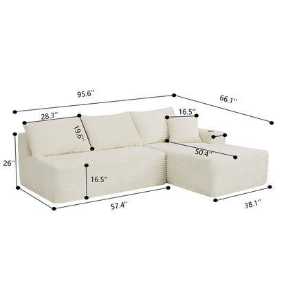96" Cloud Sectional Couch with L-Shape Chaise, Modern Modular Sofa with Deep Seat, Upholstered Couches, No Assembly Required and Cup holde – Model W3975S00073