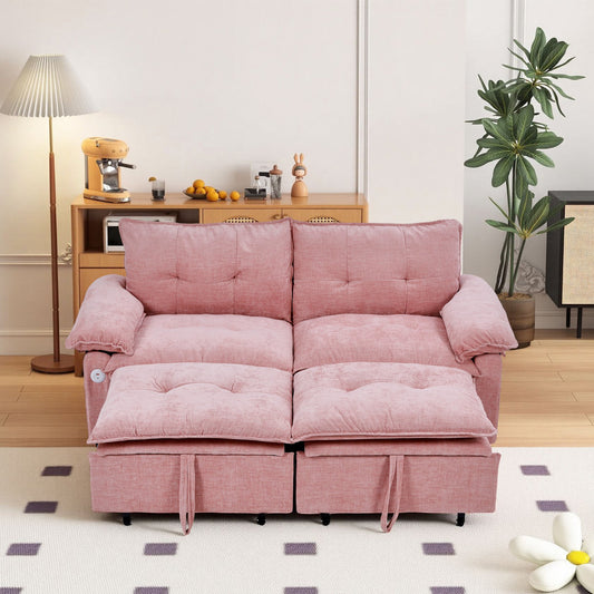 73 inch Pink Velvet Pull Out Sofa Bed Convertible Sleeper Couch with Pullout Mattress